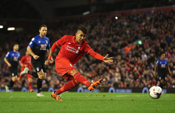 during the Capital One Cup Fourth Round match between Liverpool and AFC Bournemouth at Anfield on October 28, 2015 in Liverpool, England.