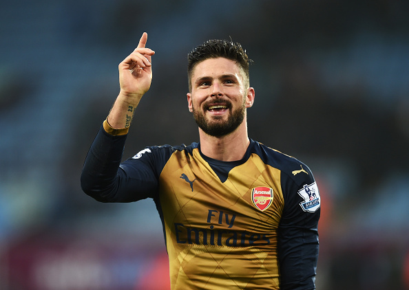 BIRMINGHAM, ENGLAND - DECEMBER 13: Olivier Giroud of Arsenal celebrates victory after the Barclays Premier League match between Aston Villa and Arsenal at Villa Park on December 13, 2015 in Birmingham, England. (Photo by Michael Regan/Getty Images)