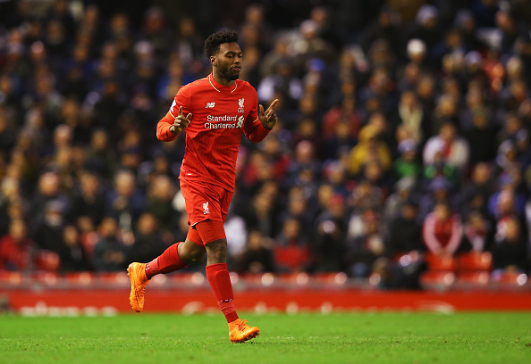 LIVERPOOL, ENGLAND - NOVEMBER 29: Substitute Daniel Sturridge of Liverpool runs onto the pitch during the Barclays Premier League match between Liverpool and Swansea City at Anfield on November 29, 2015 in Liverpool, England. (Photo by Alex Livesey/Getty Images)