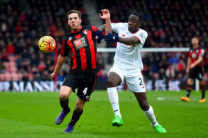 BOURNEMOUTH, ENGLAND - FEBRUARY 13: Dan Gosling of Bournemouth and Giannelli Imbula of Stoke City compete for the ball during the Barclays Premier League match between A.F.C. Bournemouth and Stoke City at Vitality Stadium on February 13, 2016 in Bournemouth, England. (Photo by Mike Hewitt/Getty Images)