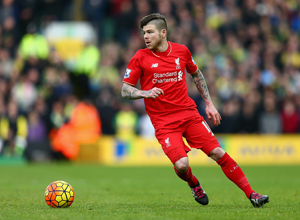NORWICH, ENGLAND - JANUARY 23:  Alberto Moreno of Liverpool in action during the Barclays Premier League match between Norwich City and Liverpool at Carrow Road on January 23, 2015 in Norwich, England.  (Photo by Clive Mason/Getty Images)