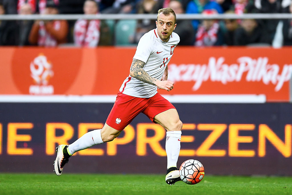 WROCLAW, POLAND - MARCH 26: Kamil Grosicki of Poland controls the ball during the international friendly soccer match between Poland and Finland at the Municipal Stadium on March 26, 2016 in Wroclaw, Poland. (Photo by Adam Nurkiewicz/Getty Images)