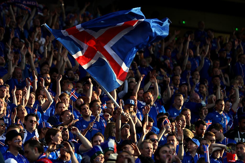 SAINT-ETIENNE, FRANCE - JUNE 14:  Iceland fans show their support prior to the UEFA EURO 2016 Group F match between Portugal and Iceland at Stade Geoffroy-Guichard on June 14, 2016 in Saint-Etienne, France.  (Photo by Michael Steele/Getty Images)