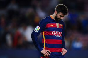 BARCELONA, SPAIN - APRIL 17: Gerard Pique of FC Barcelona leaves the pitch dejected at the end of the La Liga match between FC Barcelona and Valencia CF at Camp Nou on April 17, 2016 in Barcelona, Spain. (Photo by David Ramos/Getty Images)