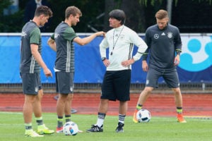 during a Germany training session ahead of the UEFA EURO 2016 at Ermitage Evian on June 9, 2016 in Evian-les-Bains, France. Germany's opening match at the European Championship is against Ukraine on June 12.