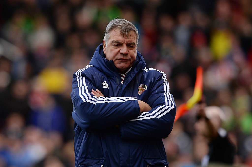 STOKE ON TRENT, ENGLAND - APRIL 30: Sam Allardyce, manager of Sunderland reacts during the Barclays Premier League match between Stoke City and Sunderland at the Britannia Stadium on April 30, 2016 in Stoke on Trent, England.  (Photo by Gareth Copley/Getty Images)