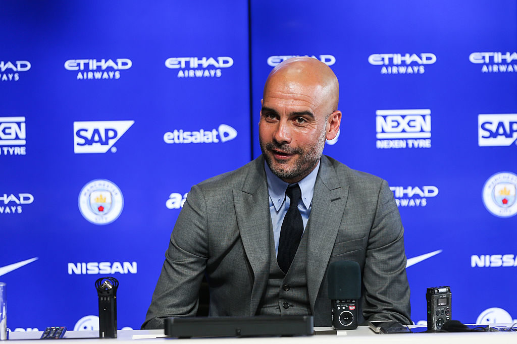 MANCHESTER, ENGLAND - JULY 08: Manchester City's manager Pep Guardiola attends a press conference at Etihad Stadium on July 8, 2016 in Manchester, England. (Photo by Barrington Coombs/Getty Images)