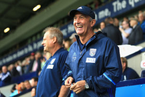WEST BROMWICH, ENGLAND - SEPTEMBER 17: Tony Pulis, Manager of West Bromwich Albion laughs prior to the Premier League match between West Bromwich Albion and West Ham United at The Hawthorns on September 17, 2016 in West Bromwich, England. (Photo by Stephen Pond/Getty Images)