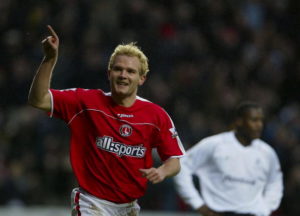 LONDON - JANUARY 31: Jonaton Johansson of Charlton celabrates his goal during the FA Barclaycard Premiership match between Charlton Athletic and Bolton Wanderers at The Valley on January 31, 2004 in London. (Photo by Phil Cole/Getty Images)