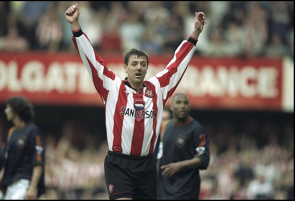 28 Mar 1998: Matt Le Tissier of Southampton celebrates during the FA Carling Premiership match against Newcastle United at the Dell in Southampton, England. Southampton won 2-1. Mandatory Credit: Phil Cole /Allsport