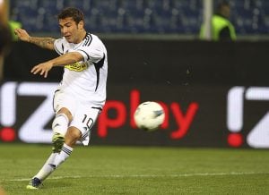 GENOA, ITALY - APRIL 11:  Adrian Mutu of AC Cesena scores his goal during the Serie A match between Genoa CFC and AC Cesena at Stadio Luigi Ferraris on April 11, 2012 in Genoa, Italy.  (Photo by Marco Luzzani/Getty Images)