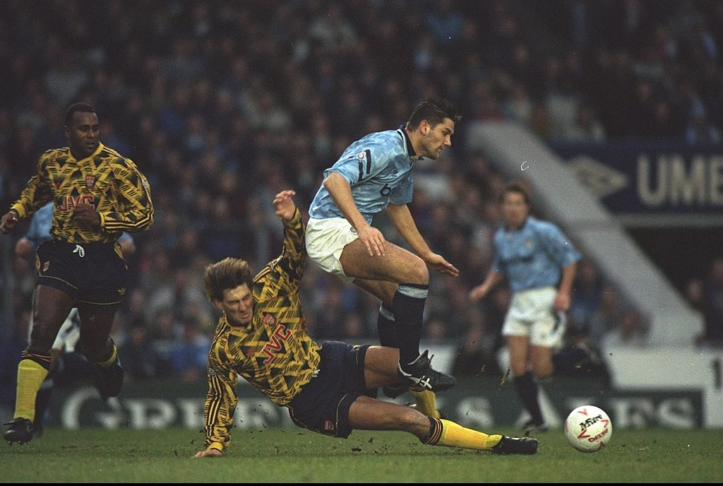 David White of Manchester City and Tony Adams of Arsenal