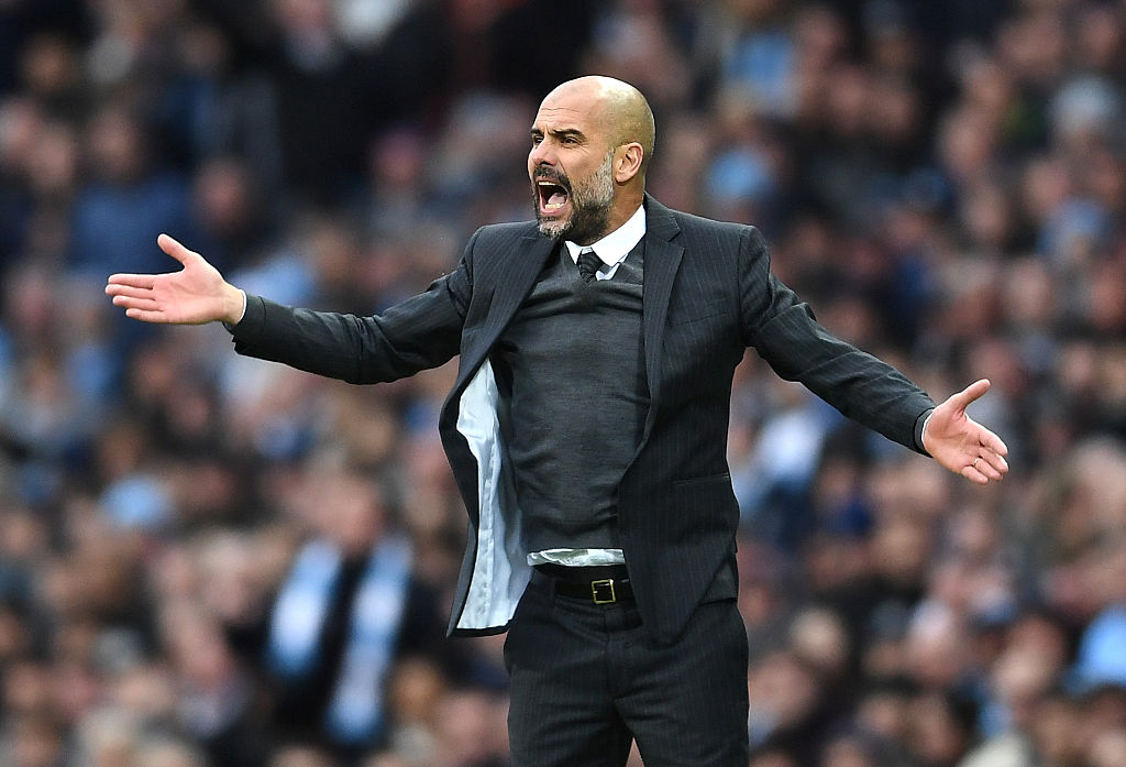 MANCHESTER, ENGLAND - DECEMBER 03: Josep Guardiola, Manager of Manchester City gestures during the Premier League match between Manchester City and Chelsea at Etihad Stadium on December 3, 2016 in Manchester, England.  (Photo by Laurence Griffiths/Getty Images)