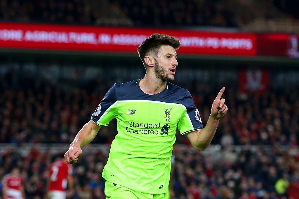 MIDDLESBROUGH, ENGLAND - DECEMBER 14: Adam Lallana of Liverpool celebrates scoring his sides third goal during the Premier League match between Middlesbrough and Liverpool at Riverside Stadium on December 14, 2016 in Middlesbrough, England.  (Photo by Alex Livesey/Getty Images)