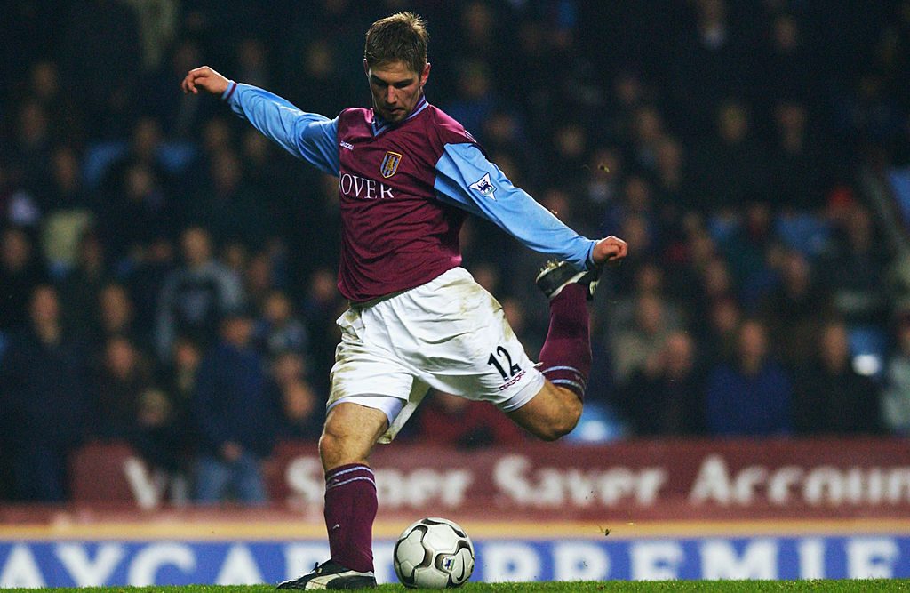 BIRMINGHAM - DECEMBER 14: Thomas Hitzlsperger of Aston Villa preparing to strike the ball which results in a goal during the FA Barclaycard Premiership match between Aston Villa and West Bromwich Albion held on December 14, 2002 at Villa Park, Birmingham, England. Aston Villa won the match 2-1. (Photo by Stu Forster/Getty Images)