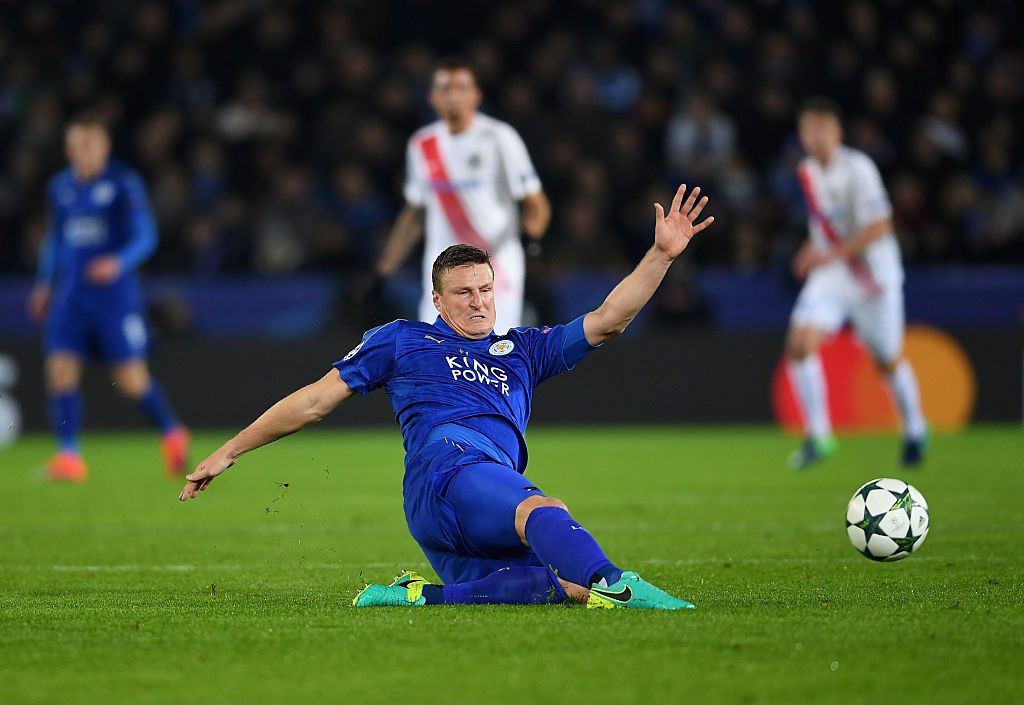 LEICESTER, ENGLAND - NOVEMBER 22: Robert Huth of Leicester City controls the ball during the UEFA Champions League Group G match between Leicester City FC and Club Brugge KV at The King Power Stadium on November 22, 2016 in Leicester, England. (Photo by Laurence Griffiths/Getty Images)