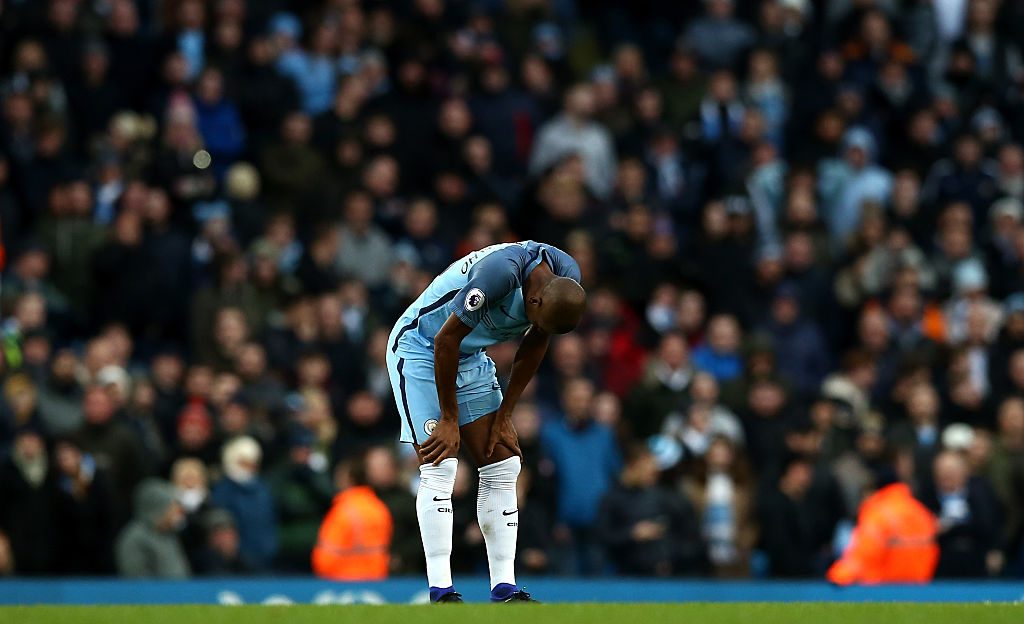 MANCHESTER, ENGLAND - JANUARY 02:  Fernandinho of Manchester City reacts after being sent off for a challenge on Johann Gudmundsson of Burnley during the Premier League match between Manchester City and Burnley at Etihad Stadium on January 2, 2017 in Manchester, England.  (Photo by Jan Kruger/Getty Images)