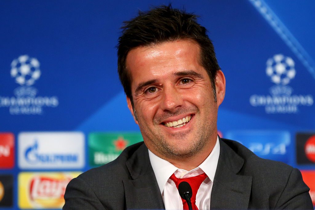 MUNICH, GERMANY - NOVEMBER 23: Marco Silva, head coach of Olympiacos smiles during a Olympiacos FC press conference, on the eve of their UEFA Champions League match against FC Bayern Muenchen, at Allianz Arena on November 23, 2015 in Munich, Germany. (Photo by Alexander Hassenstein/Bongarts/Getty Images)