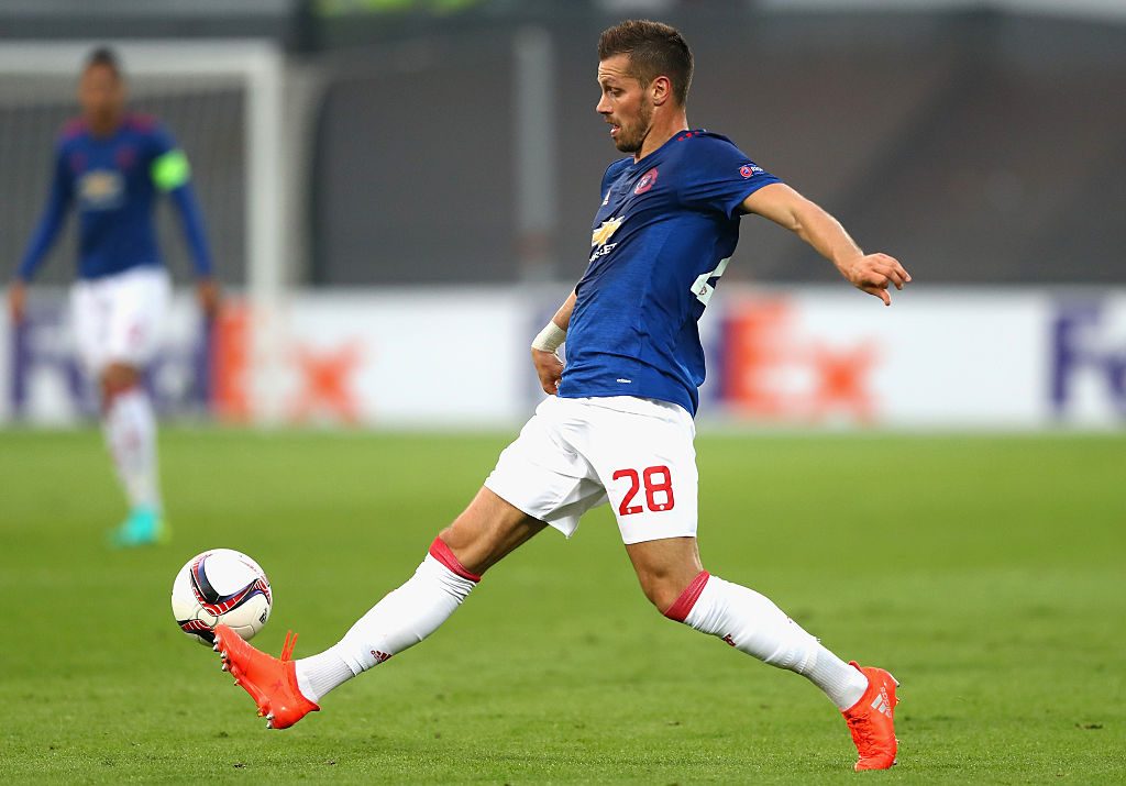 ROTTERDAM, NETHERLANDS - SEPTEMBER 15: Morgan Schneiderlin of Manchester United in action during the UEFA Europa League Group A match between Feyenoord and Manchester United FC at Feijenoord Stadion on September 15, 2016 in Rotterdam, . (Photo by Dean Mouhtaropoulos/Getty Images)