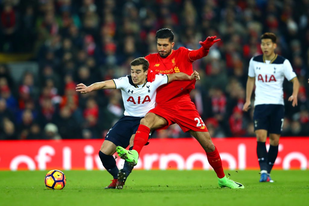 during the Premier League match between Liverpool and Tottenham Hotspur at Anfield on February 11, 2017 in Liverpool, England.