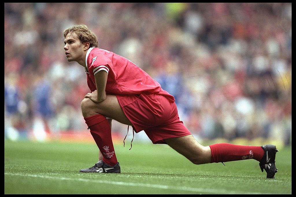 Jason McAteer of Liverpool warms up