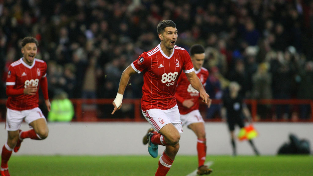 Eric Lichaj is overjoyed to give Forest the lead over Arsenal.