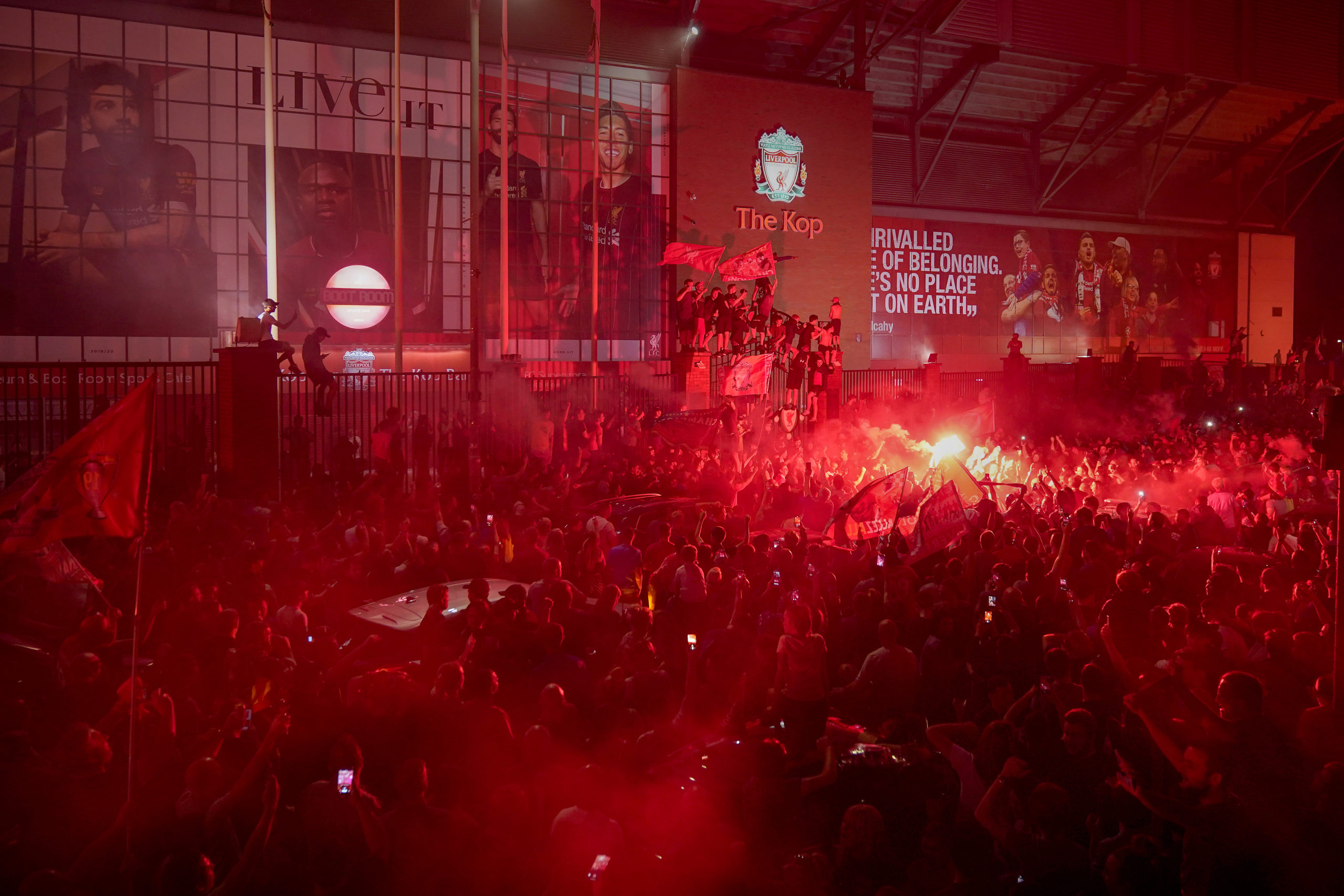 Fans Celebrate Liverpool FC Winning The Premier League Title