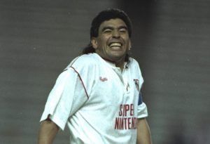 Diego Maradona of Seville smiling