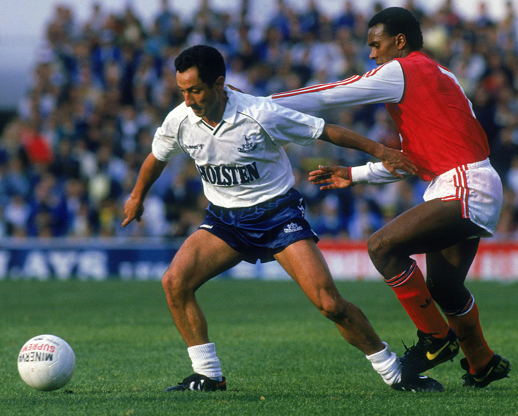 Ossie Ardiles of Tottenham Hotspur and David Rocastle of Arsenal