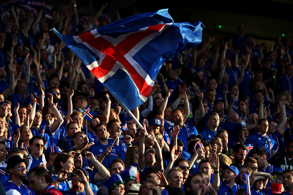 SAINT-ETIENNE, FRANCE - JUNE 14:  Iceland fans show their support prior to the UEFA EURO 2016 Group F match between Portugal and Iceland at Stade Geoffroy-Guichard on June 14, 2016 in Saint-Etienne, France.  (Photo by Michael Steele/Getty Images)